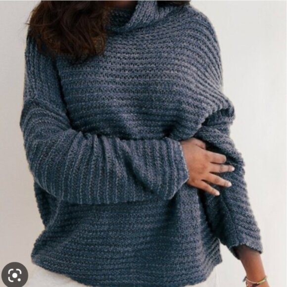 Aerie Babe Chenile Turtleneck Cowl Knit Grey Sweater size L - Picture 1 of 6